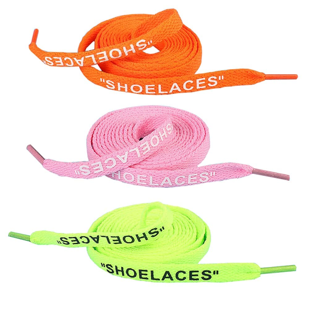 Jurxy3 Pairs "Shoelaces" Text Printed Flat Shoelaces Replacement Shoe Laces for Sneakers Shoe Laces Swap – 1.2M – Orange Pink Fluorescent Green