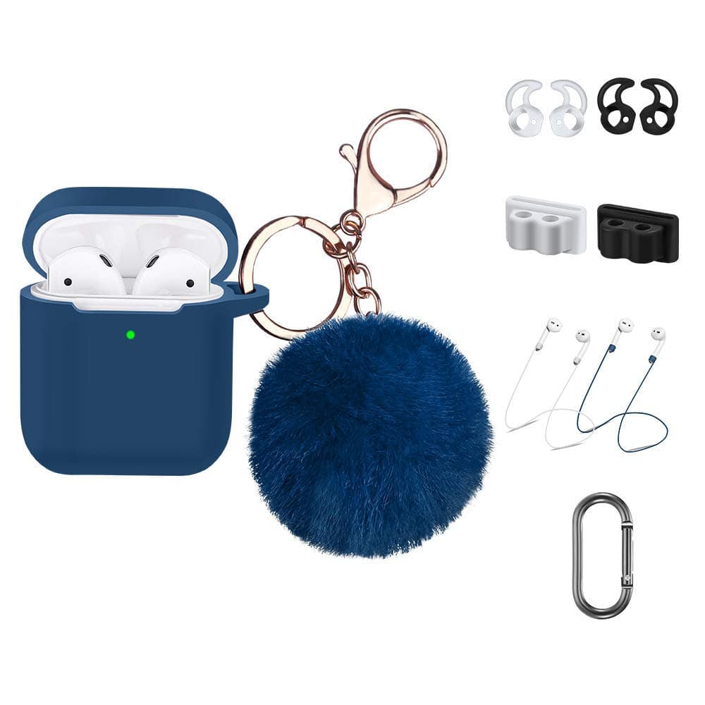 AirPods Case, HULOSAN Silicone AirPods Accessories AirPods Case Cover Skin Compatible for Apple AirPods 1&2 Charging Case (Front LED Visible)-Navy Blue