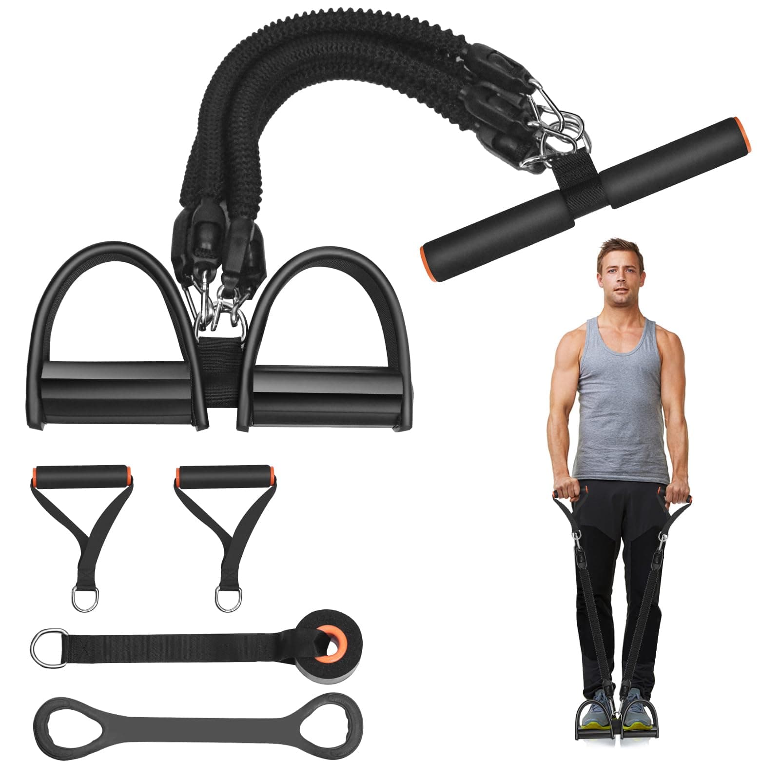 Pedal Resistance Band, Exercise Bands with Handles, Elastic Sit Up Pull Rope, Workout Equipment for Physical Therapy, Home Fitness, Strength Training