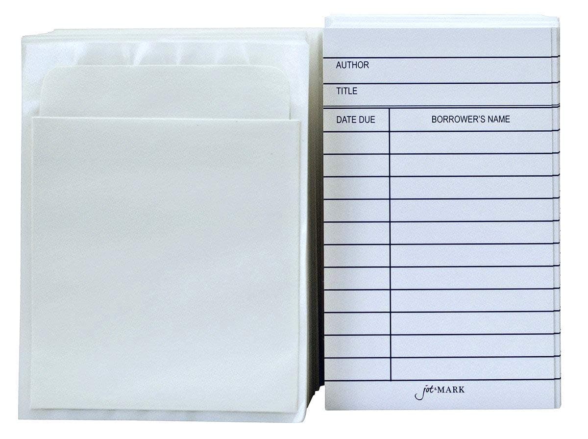 Jot & Mark Library Book Card and Pocket Holder Kit | For Organizing Lending Catalogs, Libraries, and Checkouts, Set of 100 each