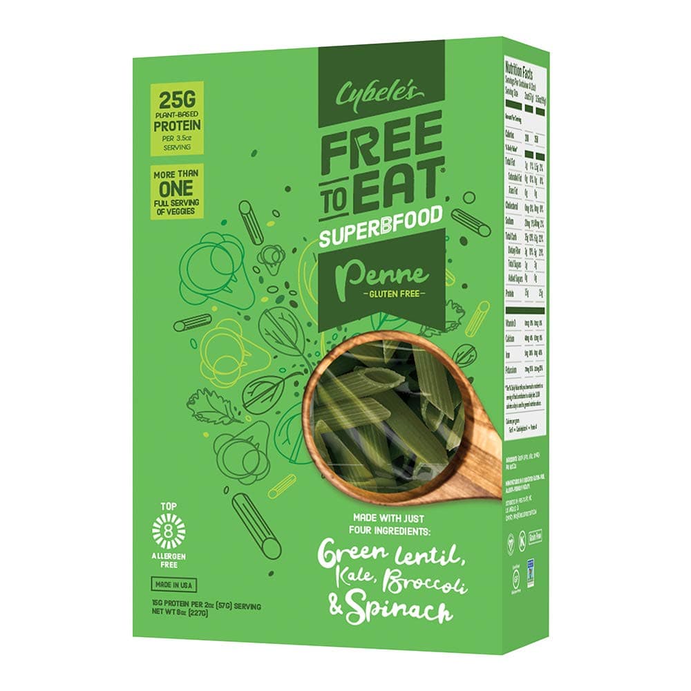 Cybele's Free to Eat Gluten Free & Grain Free Pasta | Superfood Green, Penne | High in Plant Based Protein | Dairy Free, Nut Free, Soy Free, Allergen Free, Non GMO, Vegan | 8oz Box (Pack of 6)