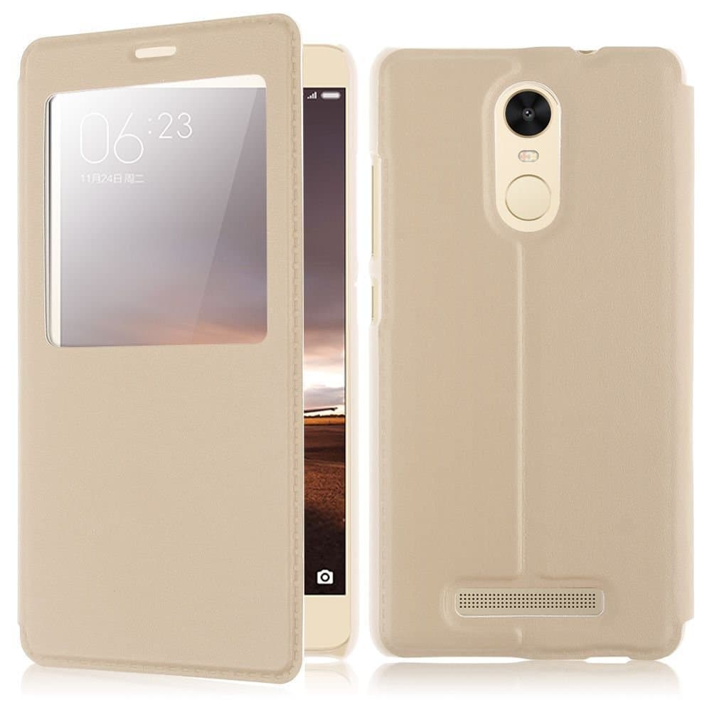 Window View Luxury Flip Leather Case Cover Slim Stand For Xiaomi Redmi Note 3 Champagne