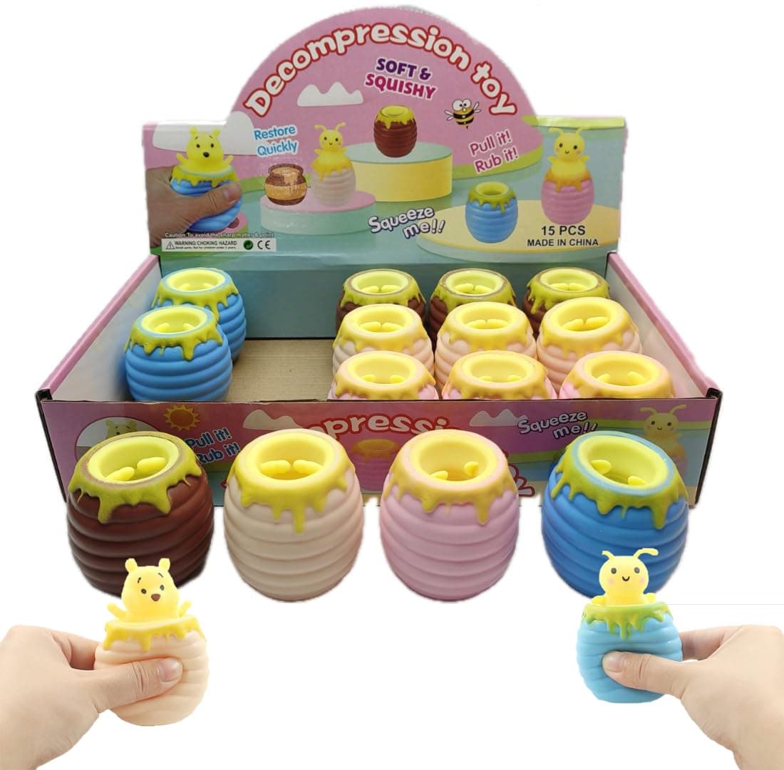 12-Piece Honey Pot Squeeze Toys(Bee and Bear), Miniature Novelty Toys for Gift Colorful Squishy Toys, Stress Ball for Stress Relief Emotional Healing Sensory Fidget Toys for Anxiety Relief, ADHD