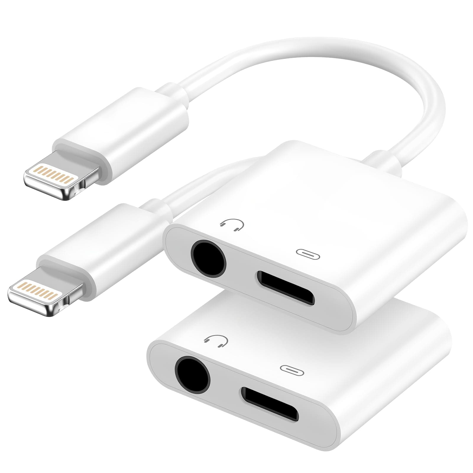 - Apple MFi Certified 2-in-1 Lightning to 3.5mm Headphone Jack Adapter,Fast Charger&Aux Audio Splitter Dongle for iPhone-Car AUX,Home,Gym,Travel,Compatible with iPhone 14/13/12/11/XR/X/8/7,2Pack,White