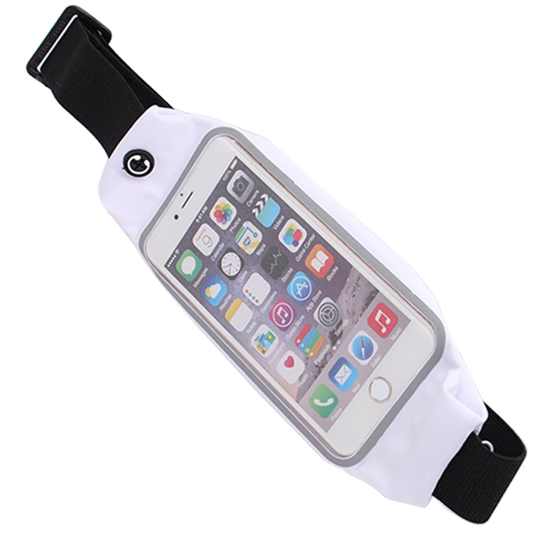 Skitic Sweatproof Large Capacity Running Waist Pack Bag Exercise Fanny Belt with Clear Touch Screen Windows, Headphone jack and Reflective Strip, Great for Jogging, Walking, Sprinting, Hiking, Cycling, Travelling and Other Outdoor Activities, Fit for Apple iPhone 6 Plus/ 6S Plus, Samsung Galaxy S7 Edge, Galaxy Note 2/3/4/5/6, Galaxy A7/ A8 and Other 5.5-6.0 Inch Smart Phones - White