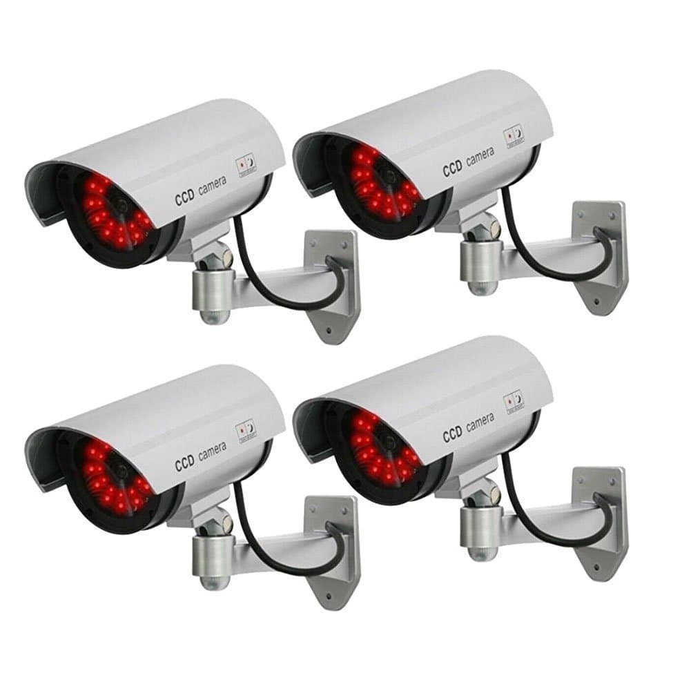 Security Dummy CCTV Fack Bullet Camera with LED Light Indication | Silver | Pack of 04