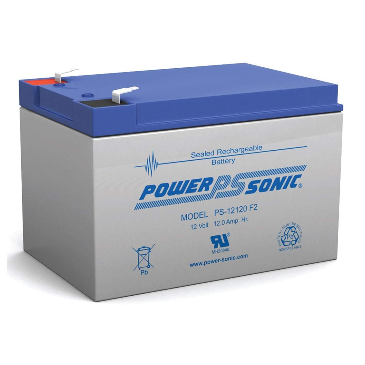 Powersonic PS-12120F2 - 12 Volt/12 Amp Hour Sealed Lead Acid Battery with F2 Terminals