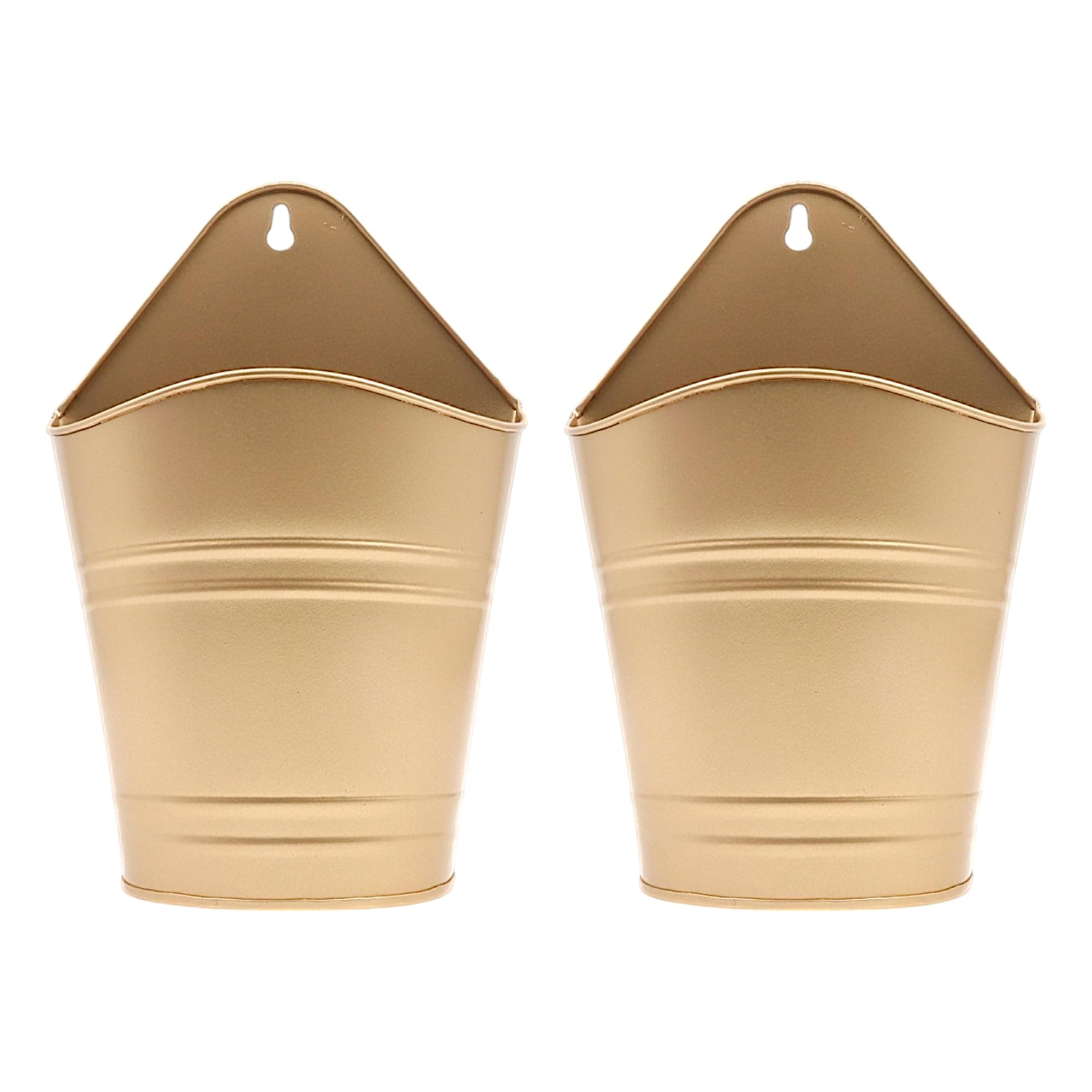 Hosley Set of 2 Gold Wall Planter with PVC Linner 6.25" L x 4" W x 10" H, Ideal Gift for Floral Arrangements Wedding Home Office Party DIY Indoor Outdoor Garden Patio