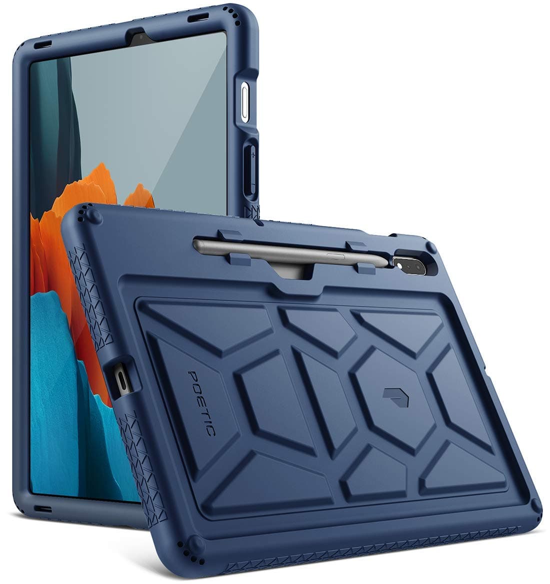 Poetic TurtleSkin Series for Samsung Galaxy Tab S7 (2020 Release) / S8 (2022 Release) 11''inch Tablet Case with S Pen Holder, Heavy Duty Shockproof Kids Friendly Protective Silicone Cover, Navy Blue