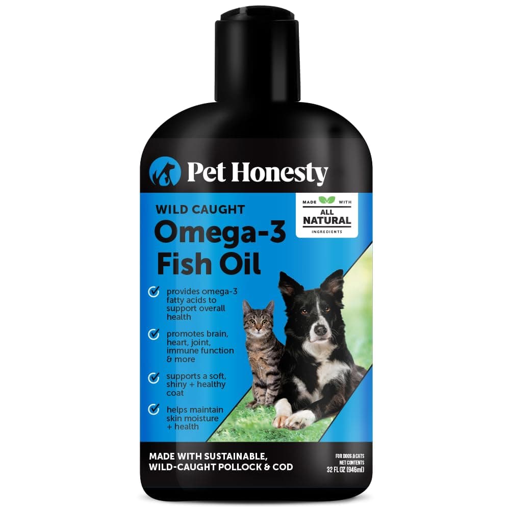 Omega-3 Fish Oil for Dogs - Pet Liquid Food Skin & Coat Health Supplement - EPA + DHA Fatty Acids, May Reduce Shedding & Itching- Supports Immunity, Hip Joint, Brain & Heart Health - 32 Oz