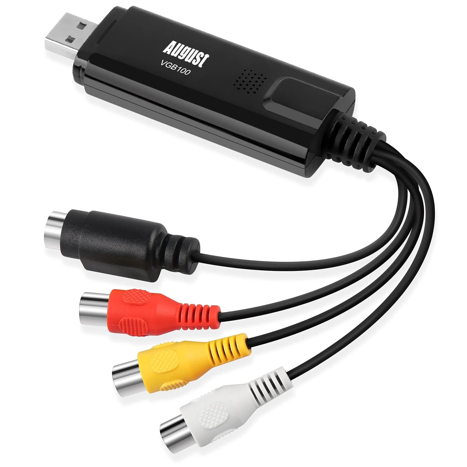 August VGB100 - External USB Video Capture Card - S Video/Composite to USB Transfer Cable - Grabber Lead for Windows 11/10 / 8/7 / Vista/XP