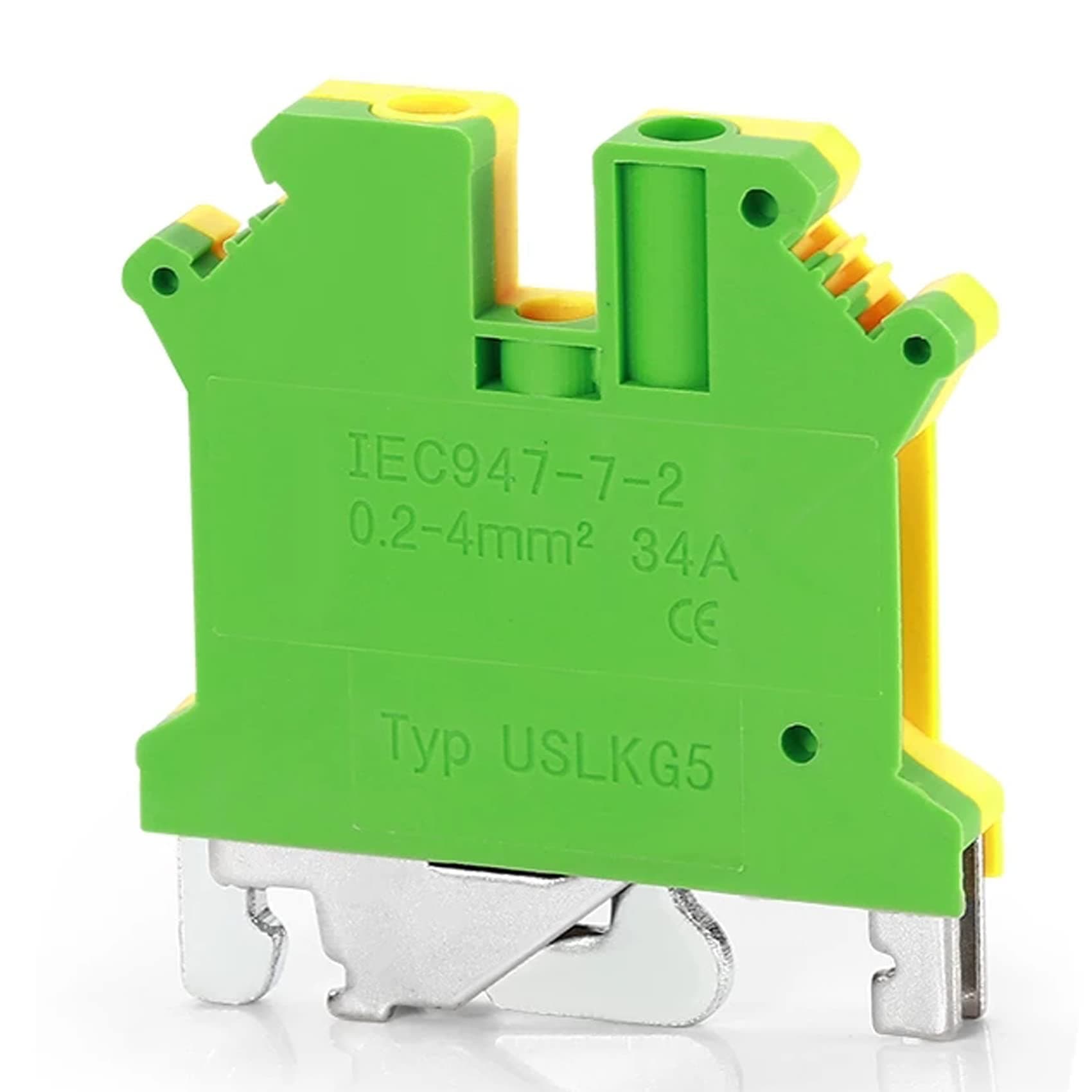 Erayco USLKG5N DIN Rail Mounted Ground Circuit Connection Terminal Block, 600V 30A, 24-10 AWG, Screw Clamp (Pack of 20)