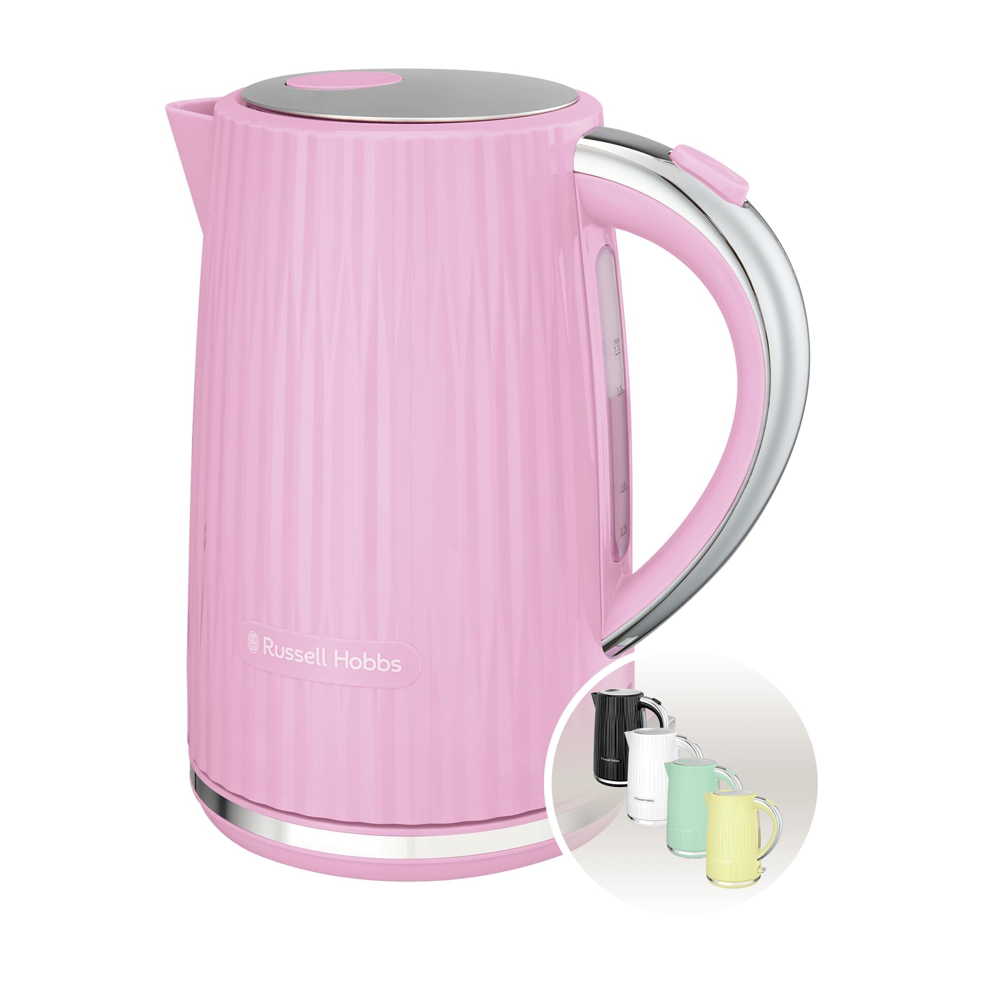 Electric Kettle (Hot Water, Tea or Coffee, 1.7L, Push to open lid, Perfect pour spout, Removable washable filter, Illuminated switch, Chrome accents, Raspberry, 3000W) Eden 27362