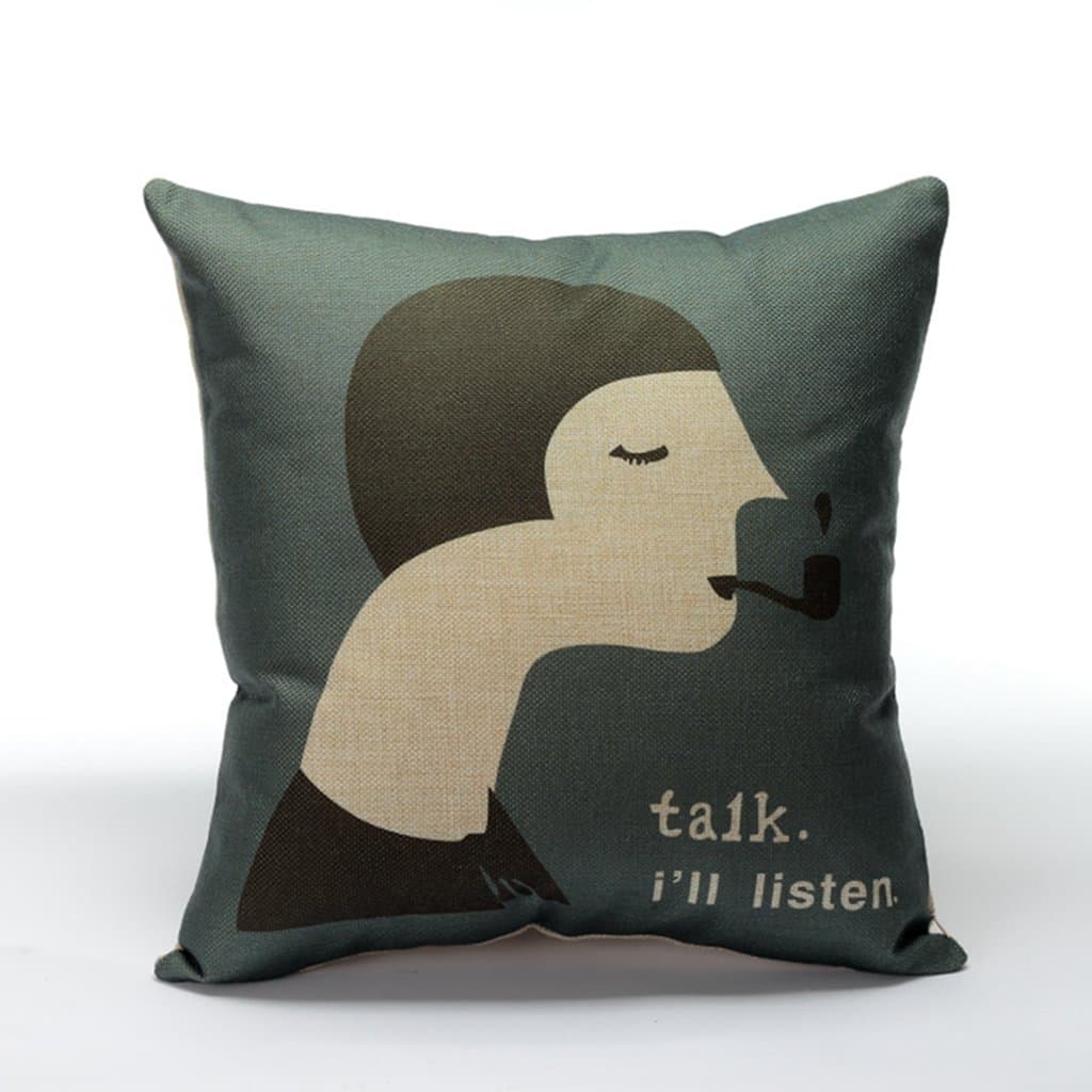 DuoLe Cotton Linen Square Decorative Cushion Cover Sofa Throw Pillowcase 18" x 18"，Women with smoking