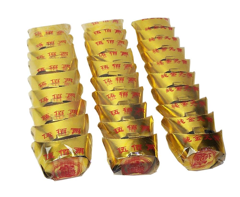 ZeeStar Yellow Golden Ingot/Yuan Bao,Chinese joss Paper Folding Gold Ingot for Ancestral Worship (30 Pack)