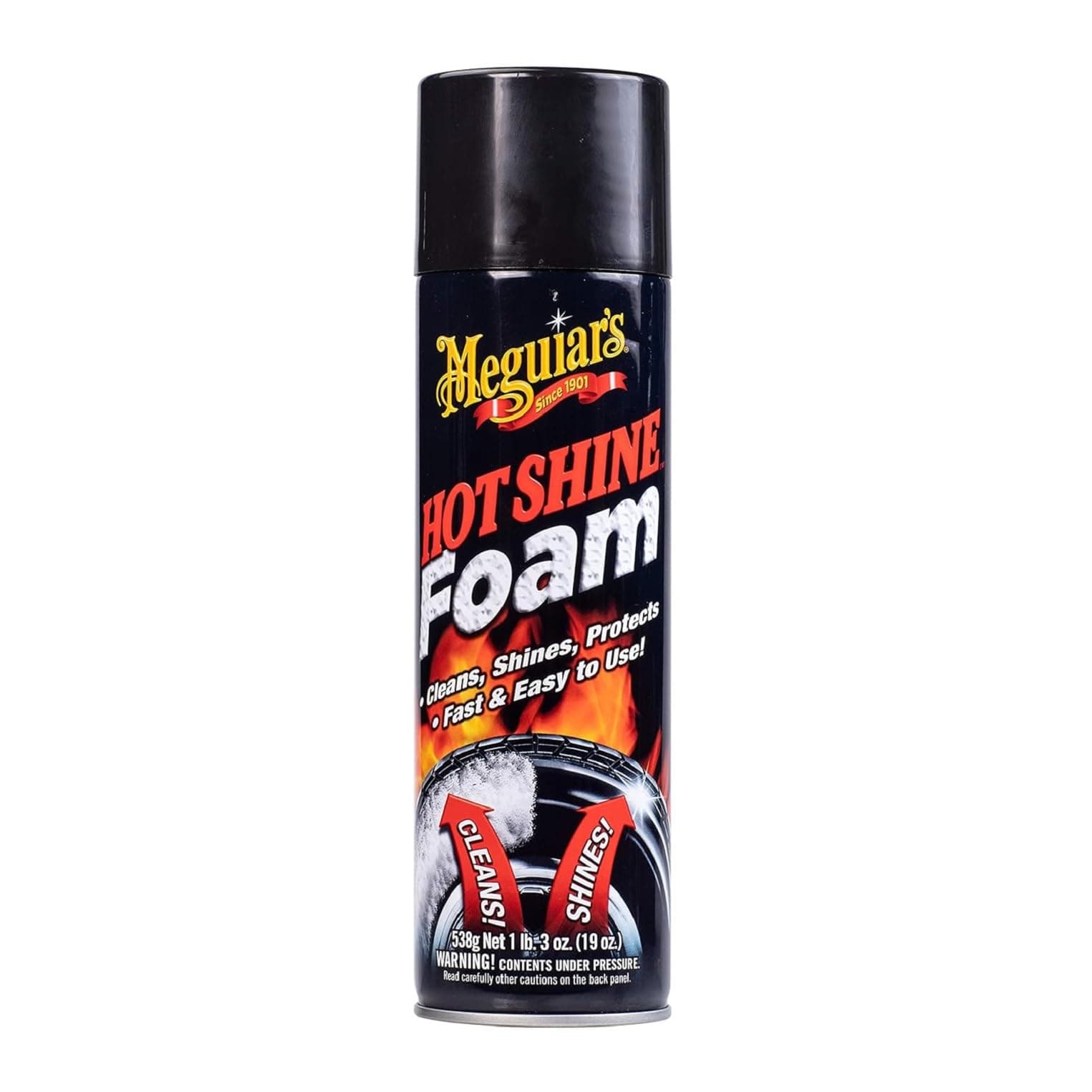 Meguiar's Hot Shine Tire Foam Easy to use Aerosol Tire Shine with UV Protection for Glossy, Rich Black Tires