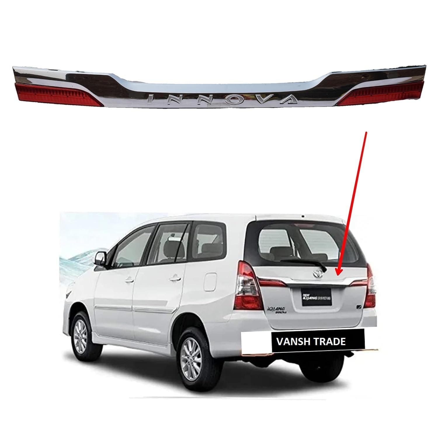 INNOVA Back Dicky Tail Rear Number Plate Chrome Garnish with Reflector Light for INNOVA Type -4