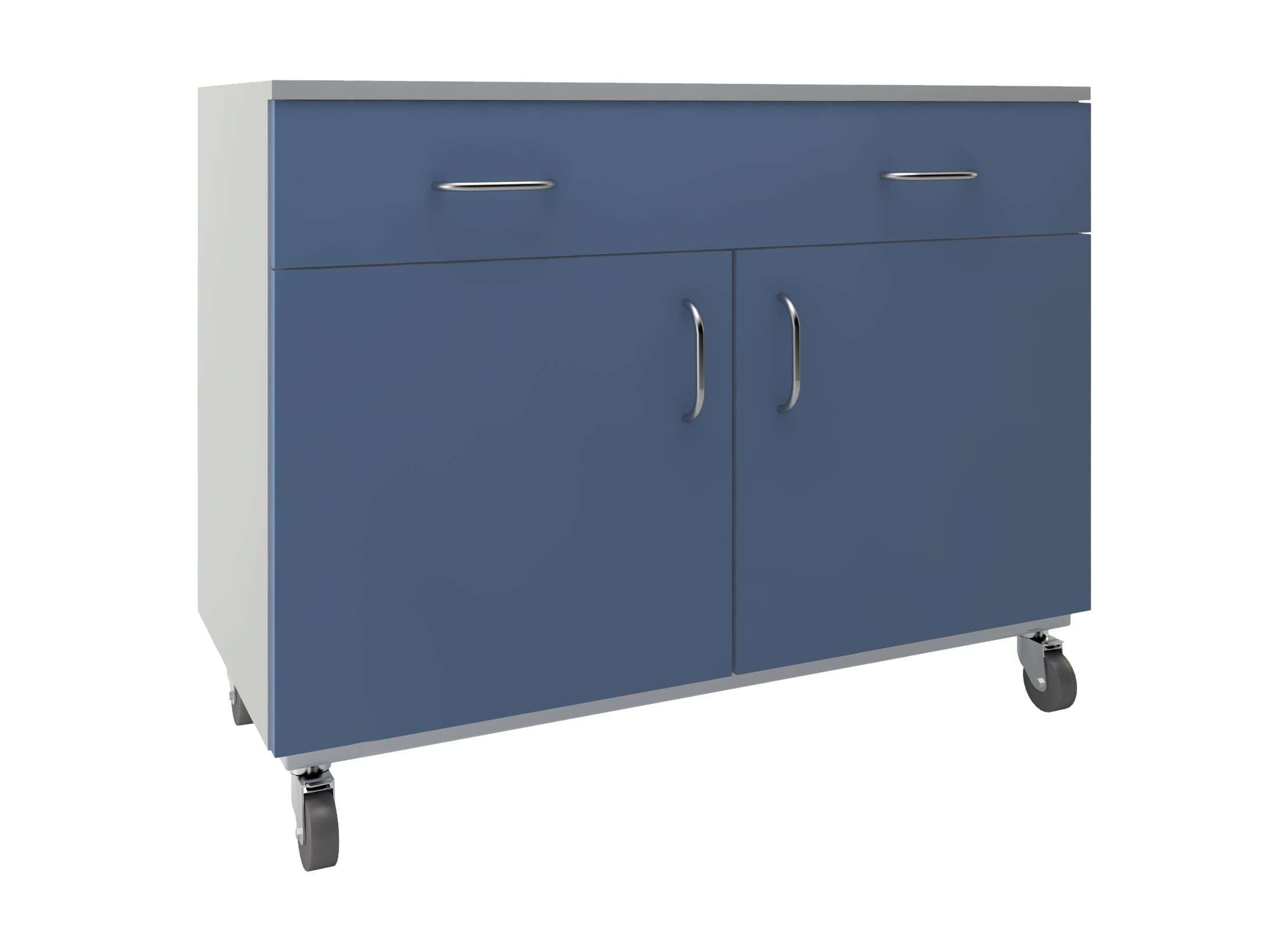 Momoline MD-90-2A1C Underbench Cabinet on Castors with Two Doors and One Drawer, Blue and Grey