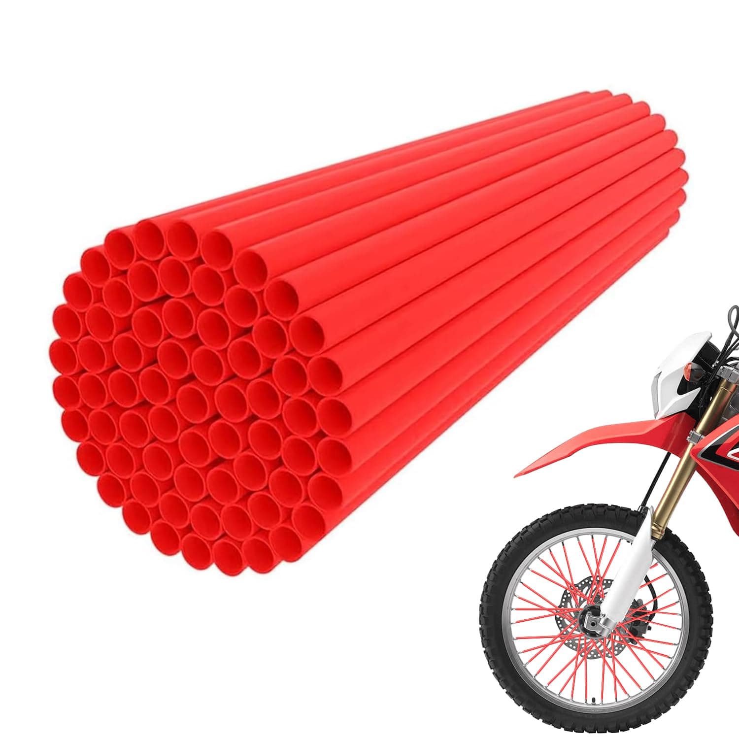JFG RACING Bike Spoke Covers,Universal 72Pcs Spoke Skins Wheel Wraps for 8"-21" Rims for Ebike E Dirt Pit Bike Motorcycle Bicycle Wheelchair Decoration-Red
