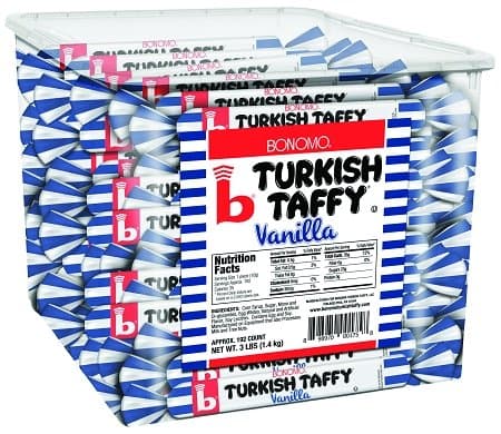 Bonomo Long Twist Turkish Taffy - Vanilla Flavor, 0.25 oz. 192 ct Tub