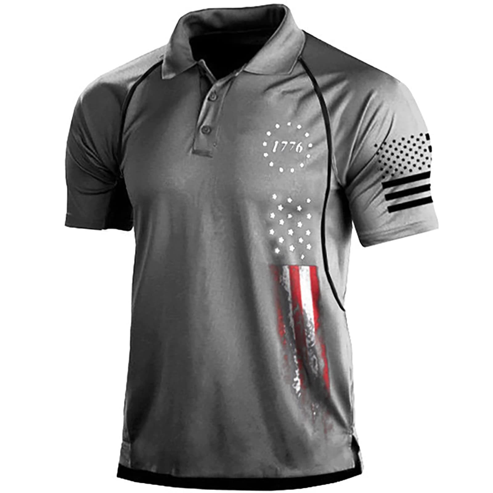 GenericUSA Flag Patriotic Mens Polo Shirts Pack Button Turndown Soft T-Shirt American 1776 Patriot Muscle Polo Tops