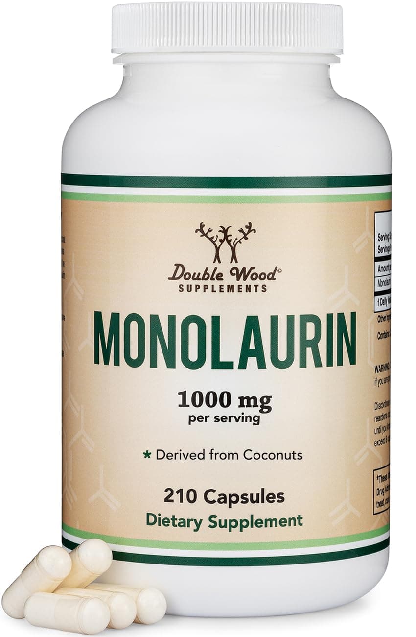 Monolaurin Immune Support Supplement 1,000mg per Serving, 210 Capsules (Vegan Safe, Non-GMO, Gluten Free) Immune Booster for Adults, Immune System Defense by Double Wood
