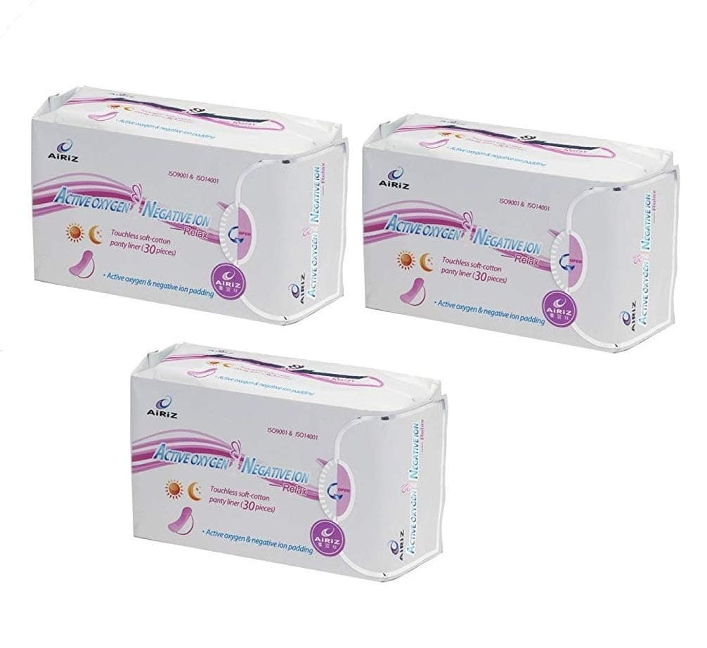 Active Oxygen and Negative Ion Relax Touchless Soft Cotton Panty Liner -90 Counts (Pack of 3)