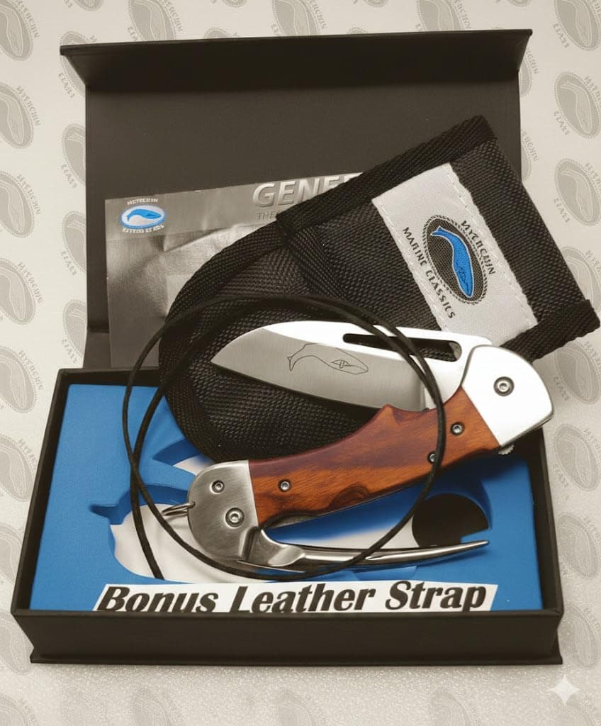 BONUS LEATHER LANYARD STRAP Myerchin Knives Hardwood Handle Sheepfoot Blade & Marlinspike WF300 Professional Tested at Sea Captain Rigging Knife BONUS Leather Lanyard Strap