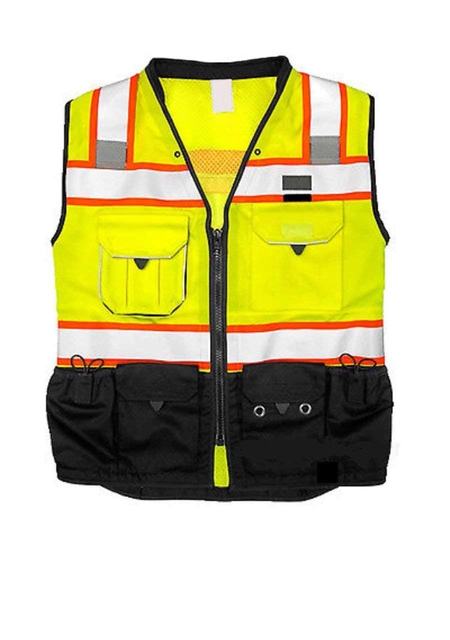 Vero1992 Vest Mens Class 2 Black Series Serveyors Utility Pockets Safety Vests Premium Black Series Serveyors Vest (Medium, Yellow/Black)