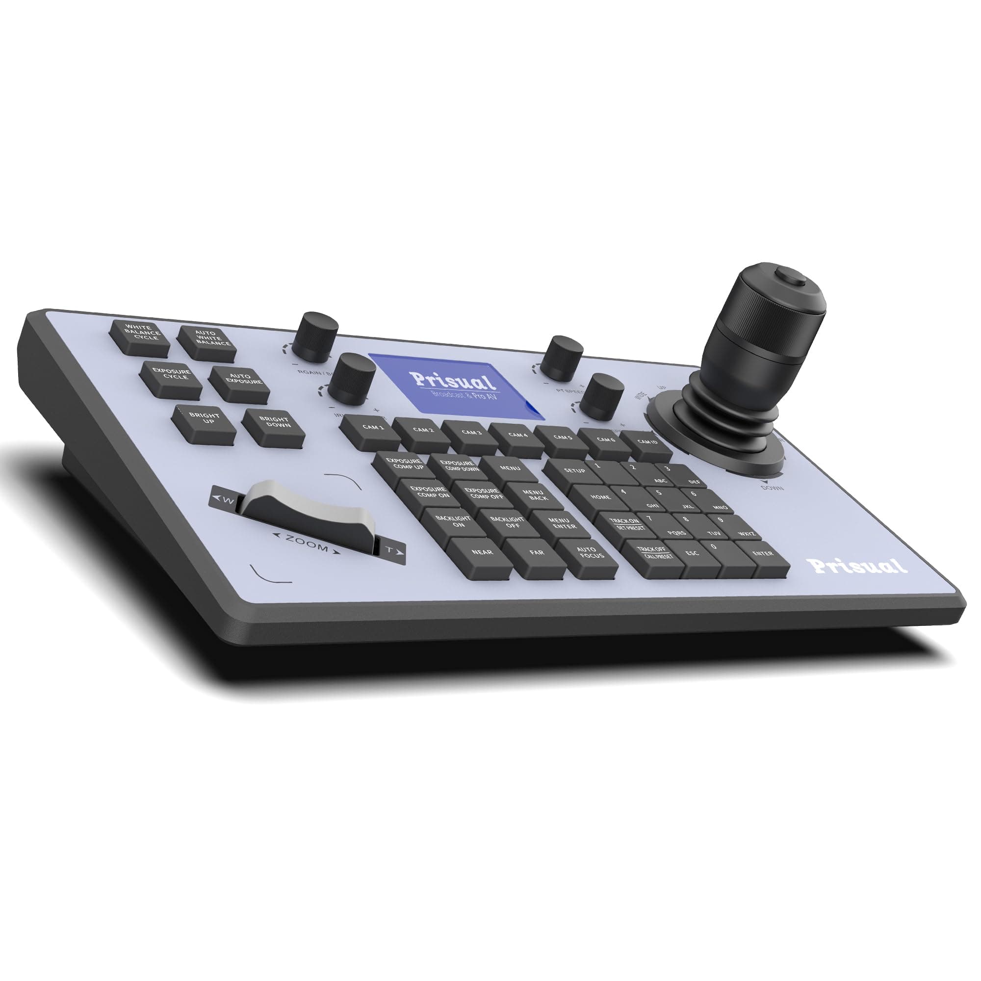 Prisual PTZ Camera Controller PoE 4D Joystick LCD Screen Setup, Elevate Your Church Live Streaming with VISCA is Fully Compatible and extensible, Pelco D/P RS232 RS485 NDI (TEM-JOY1)