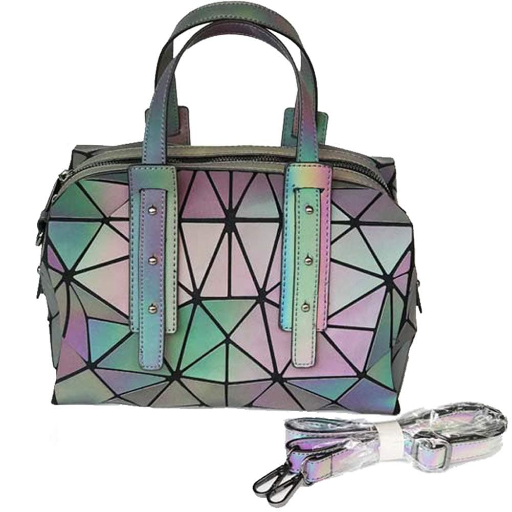 Women Luminous HandBag Boston Bag Nightglowing Geometric Triangle Lingge Foldable Large Capacity Fashion Matte Colorful Fashion Crossbody Bag Shoulder Bag for Women