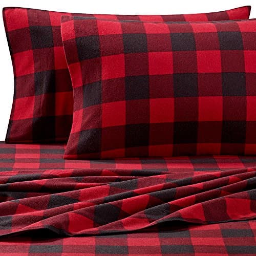 Seasons Collection The Heavy Weight Flannel 3 Piece Sheet Set Buffalo Plaid Red and Black Check TWIN