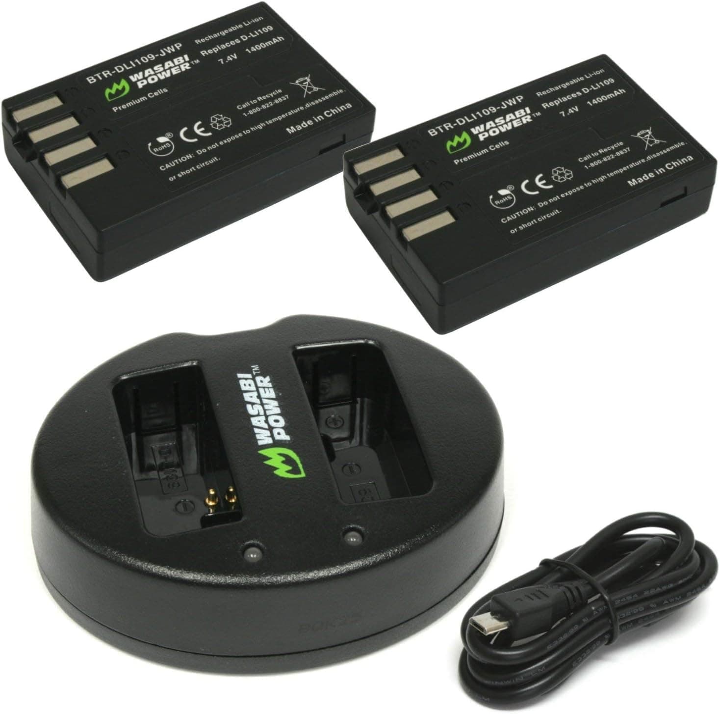 Wasabi Power Battery (2-Pack) and Dual USB Charger for Pentax D-LI109 and Pen...