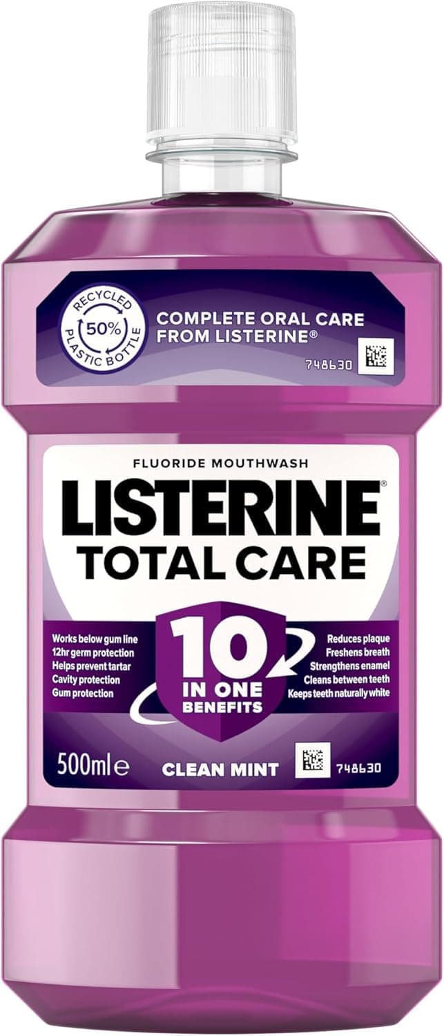Total Care Antibacterial Mouthwash (1x 500ml), Caring and Cleansing Mouthwash to Freshen Breath with 10-in-1 Benefits, Clean Mint-Flavoured