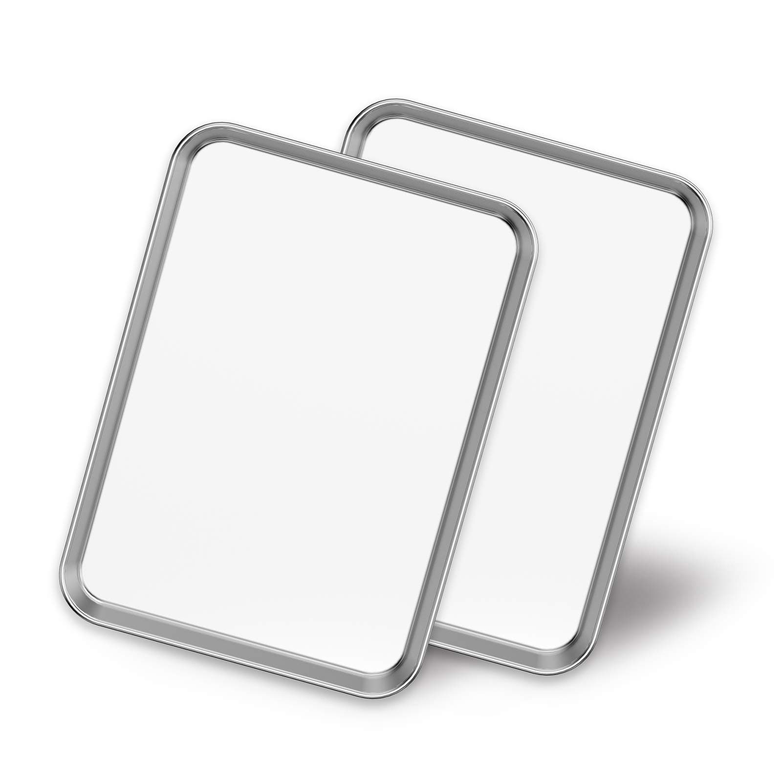 Baking Sheets 2 Pieces, Bastwe Stainless Steel Baking Pan Tray Cookie Sheet, Rectangle Size 9 X 7 X 1 inch, Healthy & Non Toxic, Rust Free & Mirror Finish, Easy Clean & Dishwasher Safe