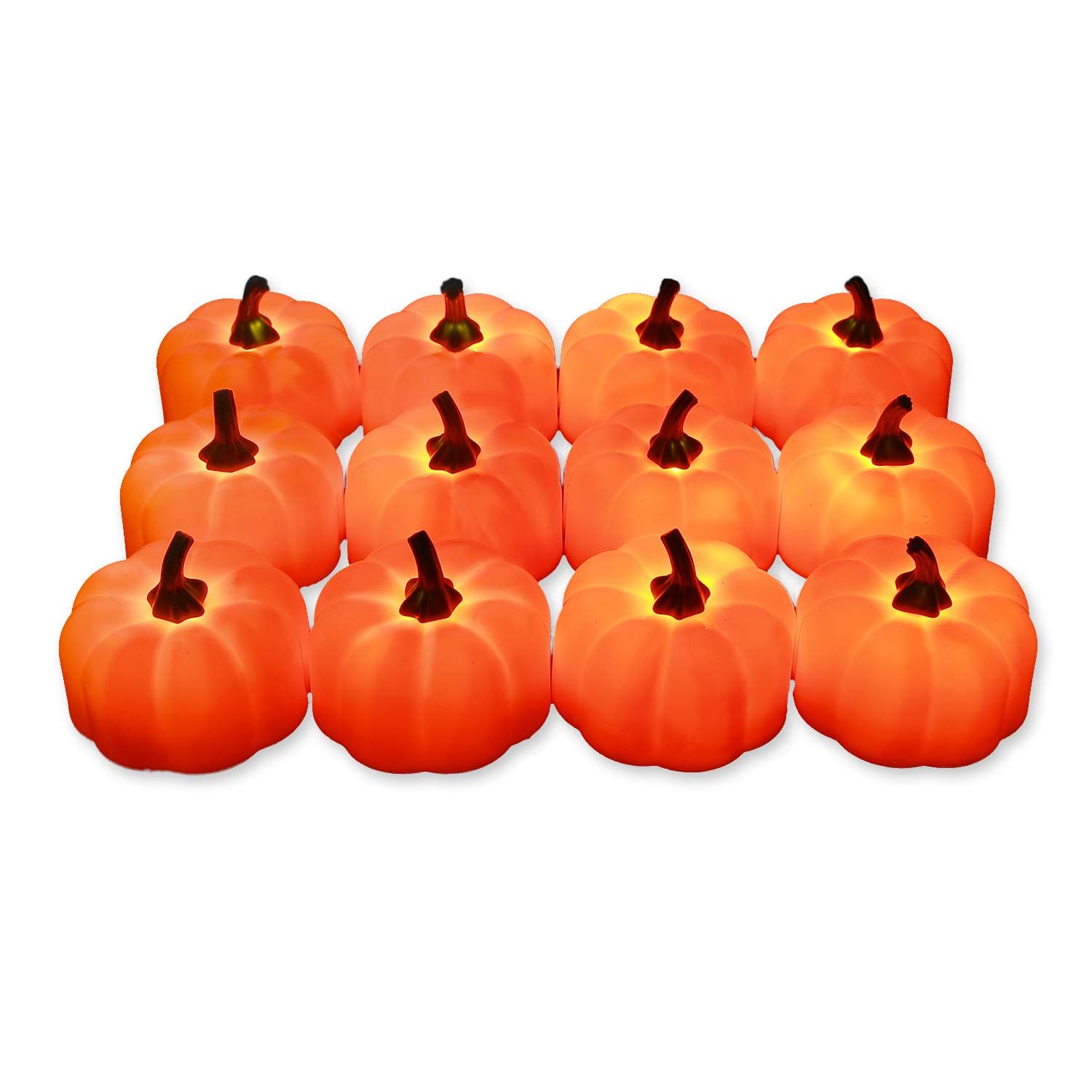 [12 Pack] Hautton Pumpkin LED Candles, Artificial Battery Operated Flameless Candle with Warm Orange Flickering Light, for Halloween Party Decoration Festival Celebrations