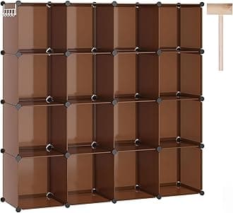 16-Cube Storage Organizer, Plastic Shelves Units, DIY Closet Organizer, Modular Shelves Ideal for Home, Bedroom, 48.4" L 12.4" W 48.4" H Brown UPCS16C