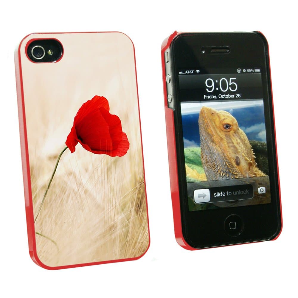 Graphics and More Red Poppy Flower in Wheat Field - Snap On Hard Protective Case for Apple iPhone 4 4S - Red - Carrying Case - Non-Retail Packaging - Red