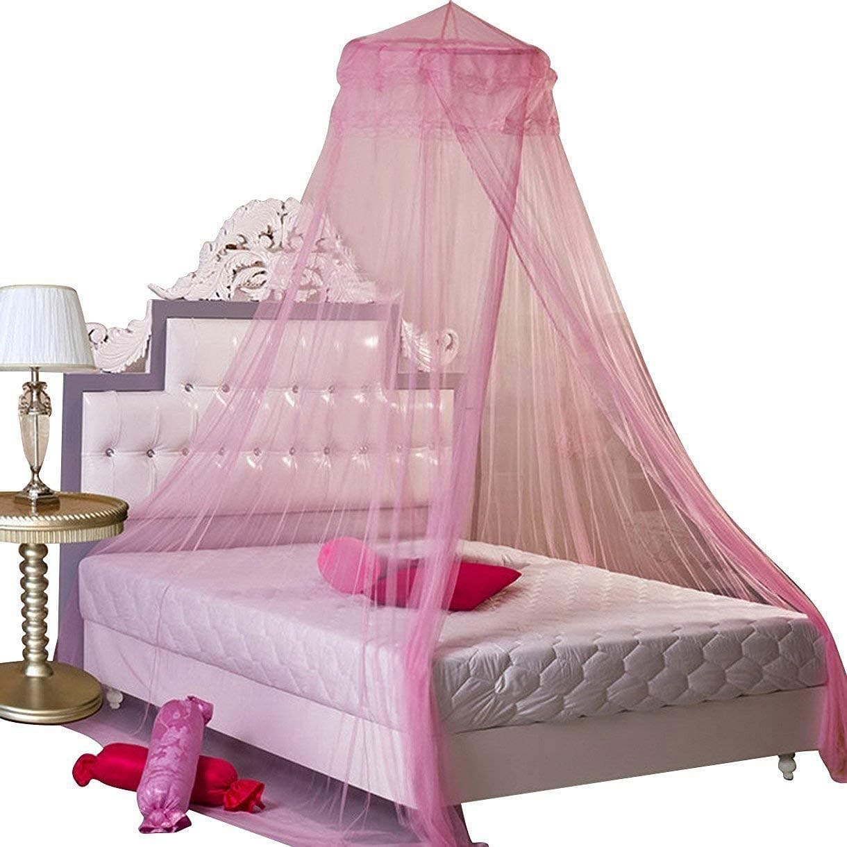 KKMore New Round Lace Curtain Dome Bed Canopy Netting Princess Mosquito Net for baby Bed ( Pink )