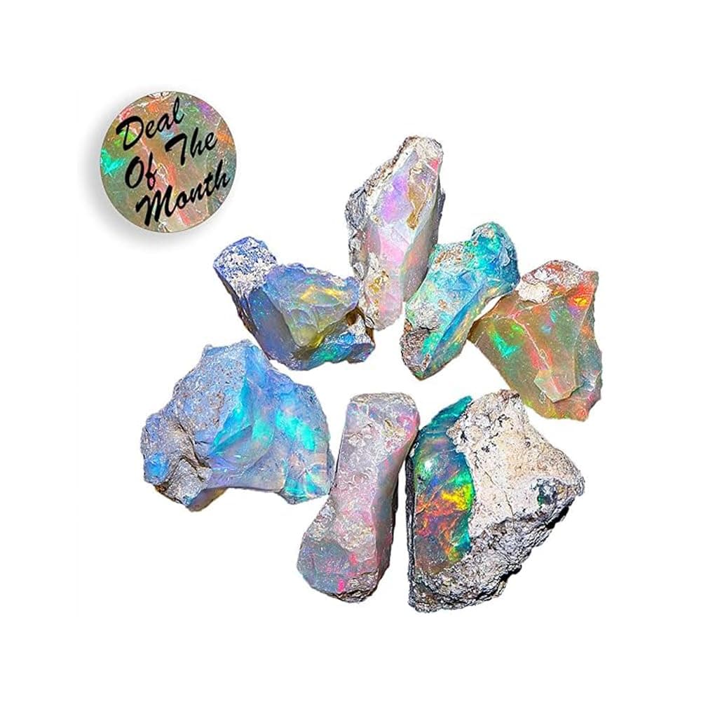 Natural 50+ Cts AA+ Raw Ethiopian Opal Rough Gemstones Lot Multi Fire Welo Opal Stones for Tumbling & Jewelry Making Supplies Healing Crystals Gems Rocks Loose Gemstones