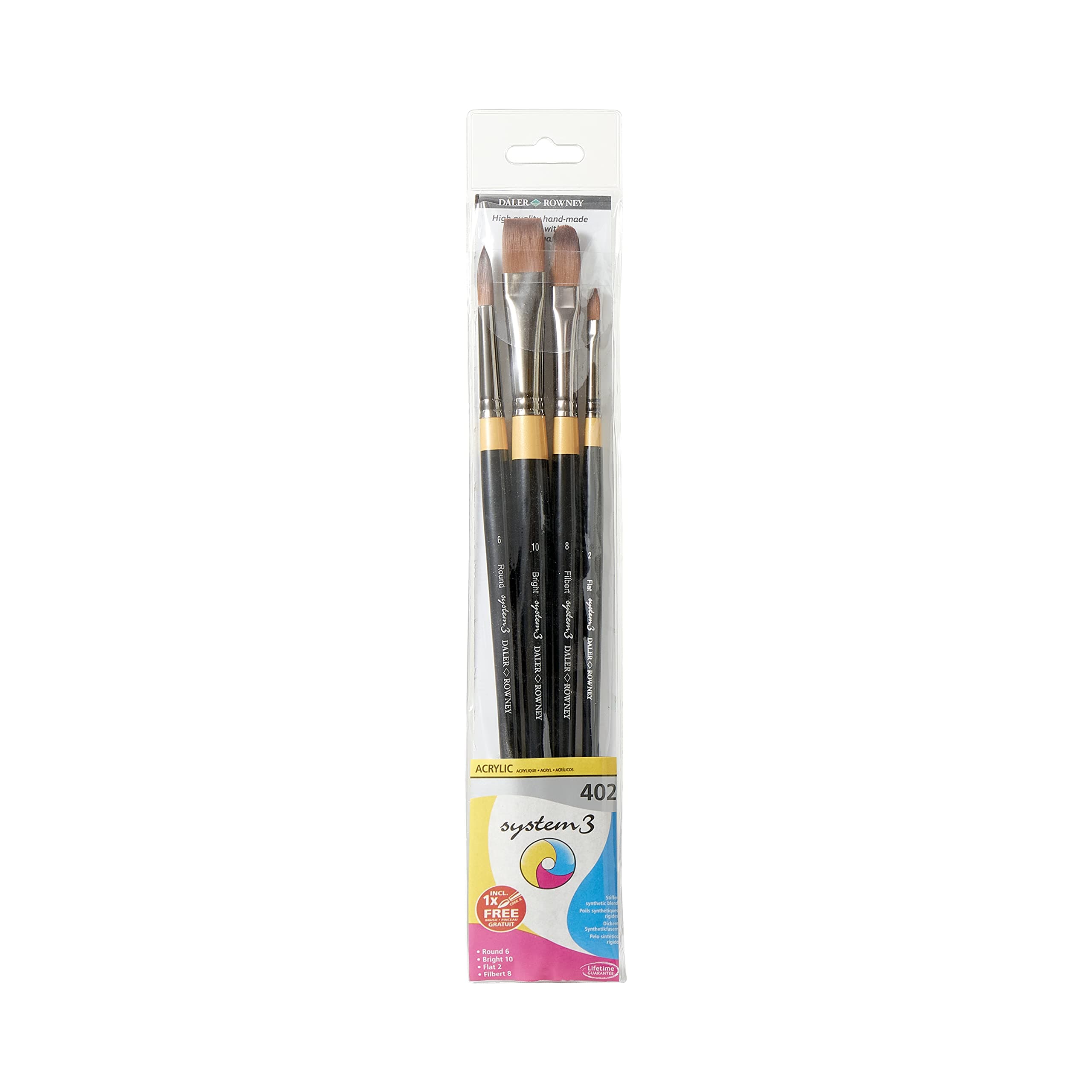 Daler Rowney System3 Synthetic Hair Short-Handle Classic Acrylic Brush Set in Zip Case