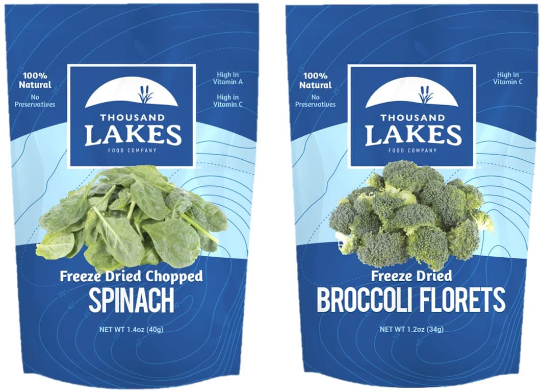 Thousand Lakes Freeze Dried Fruits and Vegetables - Broccoli Florets & Spinach 2-pack | 100% Veggies | No Salt Added | Good Source of Iron