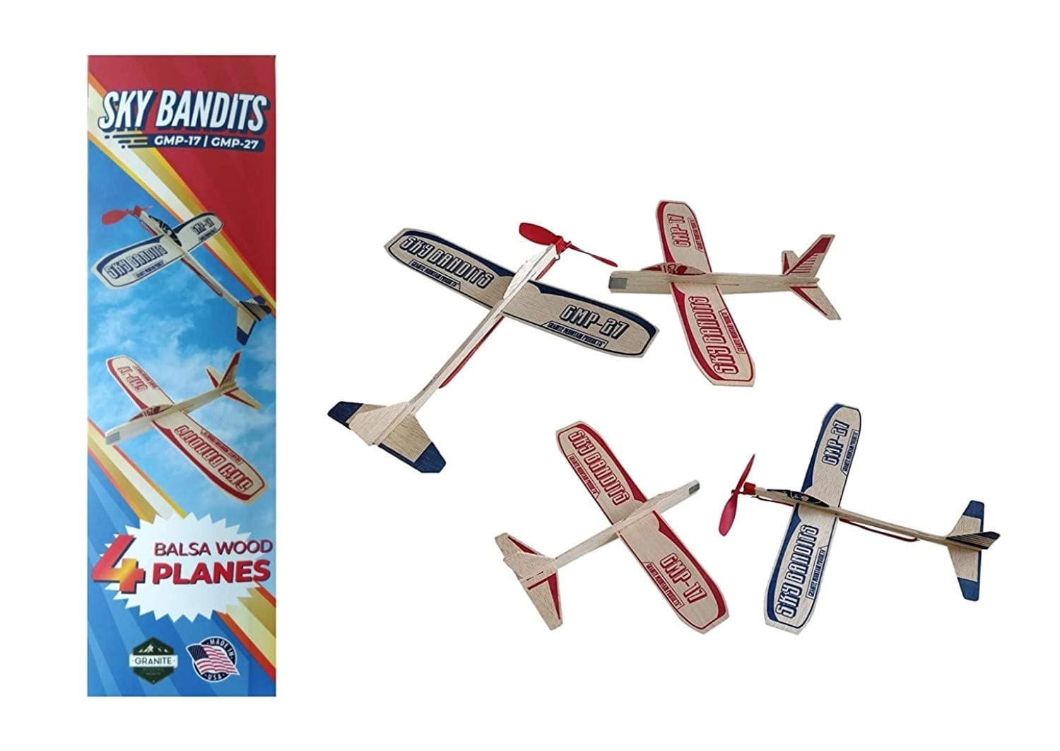 GRANITE MOUNTAIN PRODUCTS Balsa Wood Airplane Kits | Gliders and Propeller Plane Toys Set | Set of 4 Wooden Airplane | 2 Rubberband Powered Propellor Planes and 2 Balsa Wood Glider Planes