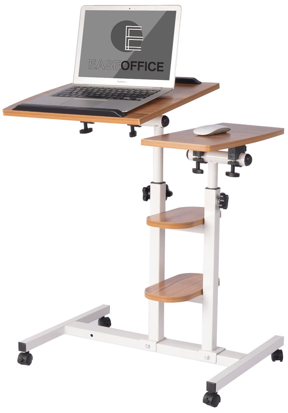 EaseOffice Angle&Height Adjustable Mobile Laptop Desk Cart Office Desk Overbed Hospital Table Stand, Walnut