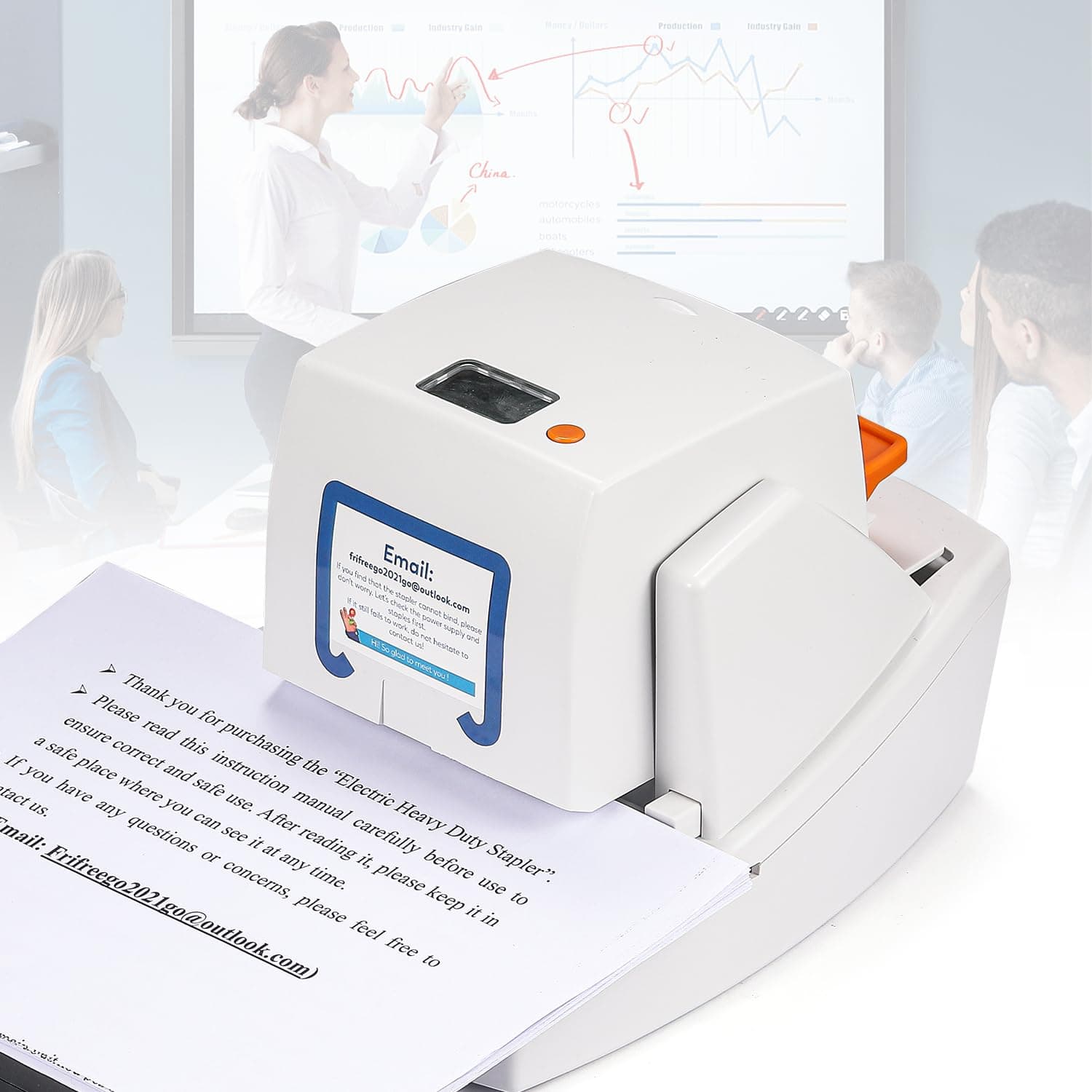 FrifreegoUpgraded Electric Stapler, 65-70 Sheets Capacity, Binding Speed & Margin Adjustable, Automatic Heavy Duty Stapler Including 5500 Staples, Jam-Free