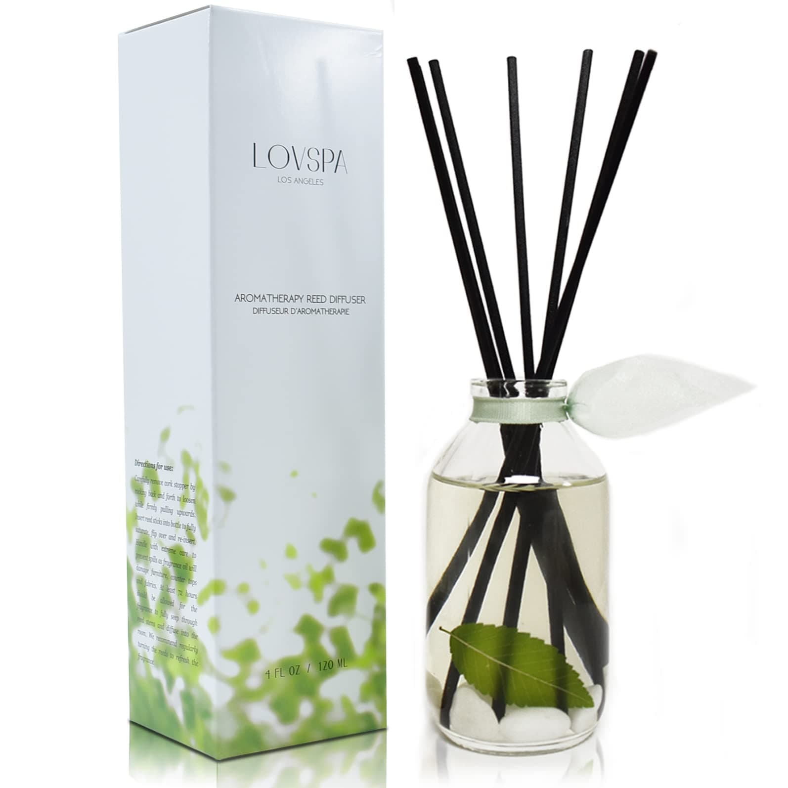 LOVSPAZen White Tea and Ginger Aromatherapy Reed Diffuser - Tranquil & Serene - with Citrus, Peony, Lavender, Geranium, Sandalwood & Musk - Best Gift Idea! Made in The USA