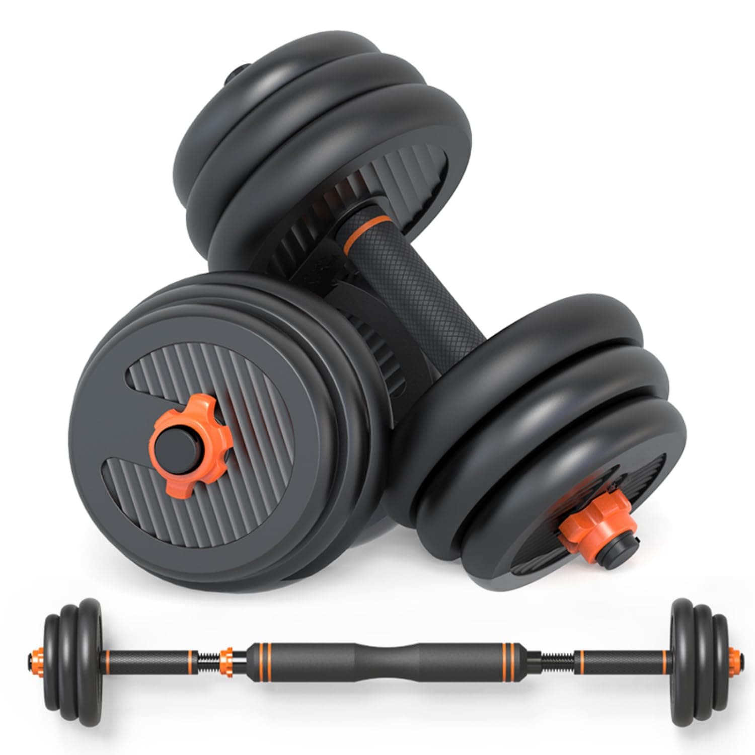 MASTON2 in 1 Adjustable Dumbbells, Can be Used as a Barbell, No Bad Smell/Non-slip/Does Not Hurt the Floor - Free Adjustable Weights Dumbbell Set