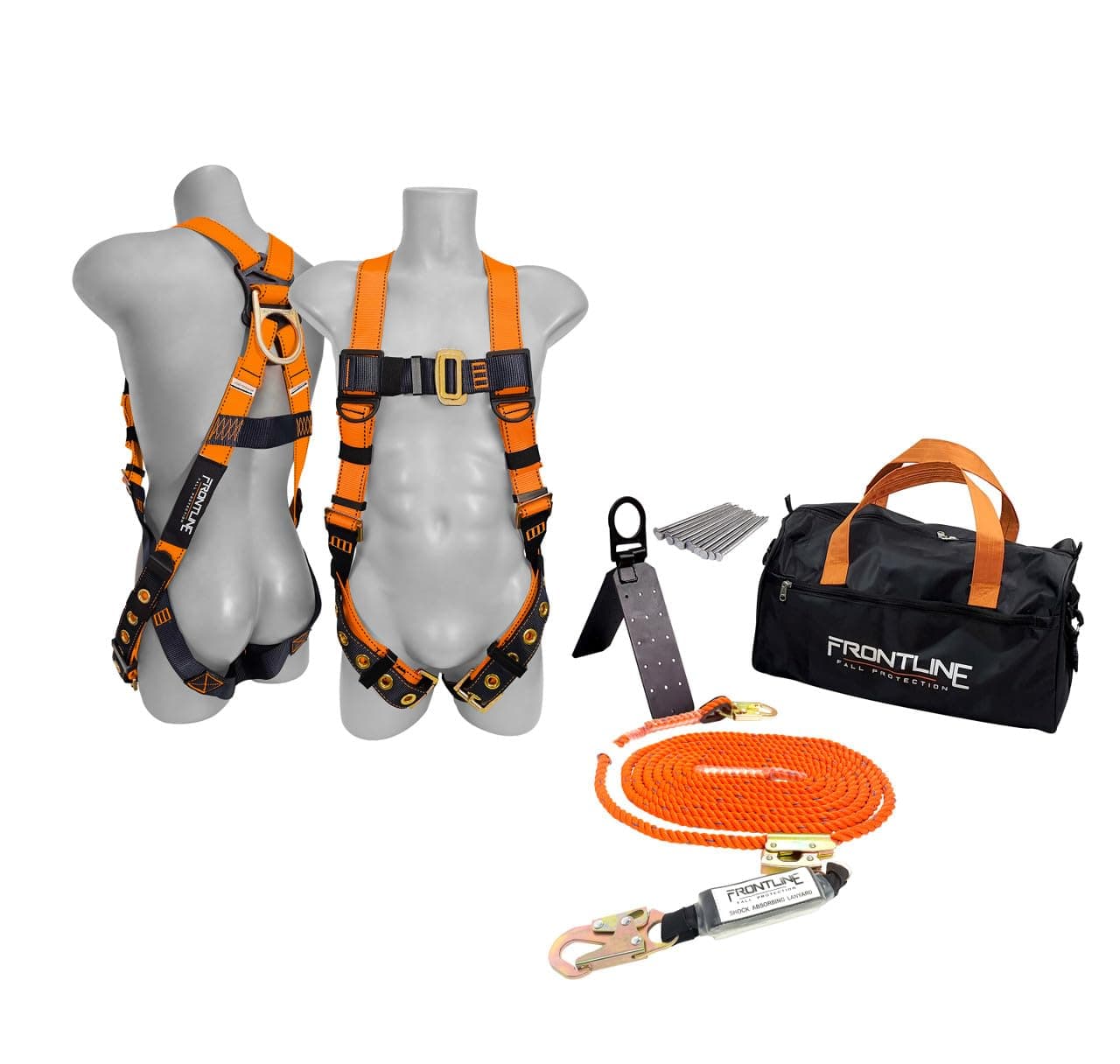 Frontline Combat Complete Roofers Kit with 50' Lifeline Combat™ Full Body Harness | OSHA & ANSI Compliant
