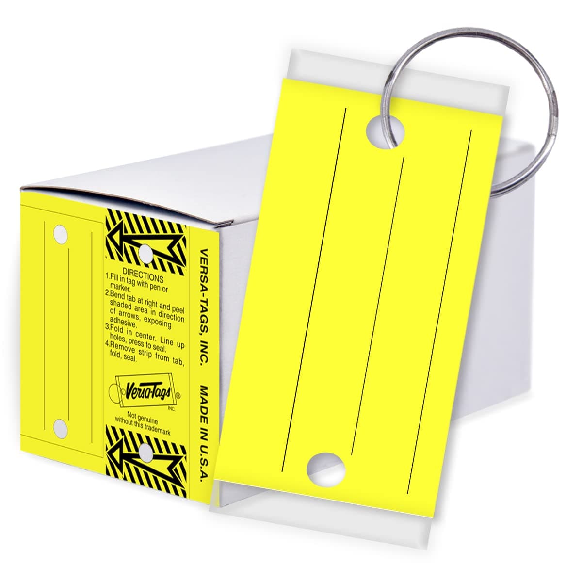 Versa-TagsMulti-Use Write-On Self-Laminating Key Tags – 250 Yellow Real Estate Tags, Protection, Writable, Durable Labeling, Rings Included – Made in The USA