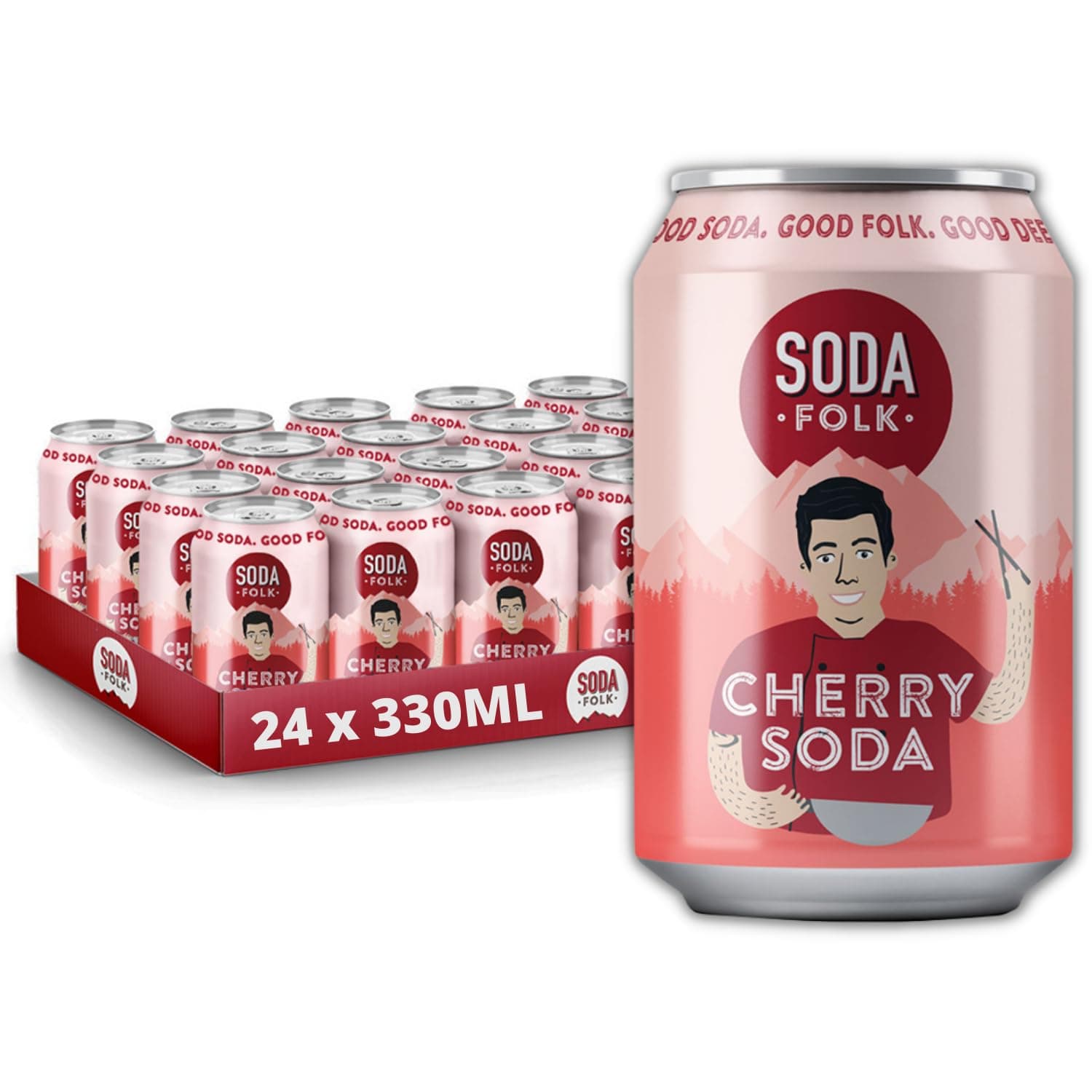 – Soda Folk Cherry Soda, American Style Fizzy Drinks, No Added Sugar, Refreshing Soft Drink, 100% Natural Ingredients, Gluten Free & Vegan (24 x 330ml Cans)